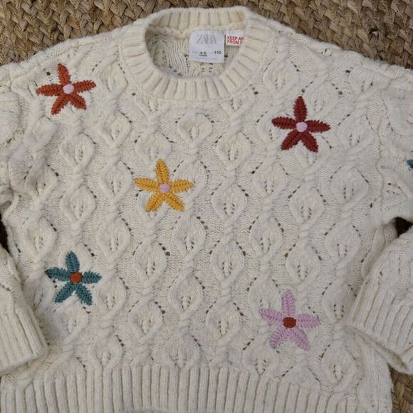 ZARA‎ Floral Knit Sweater Size 4-5yrs - Picture 3 of 7